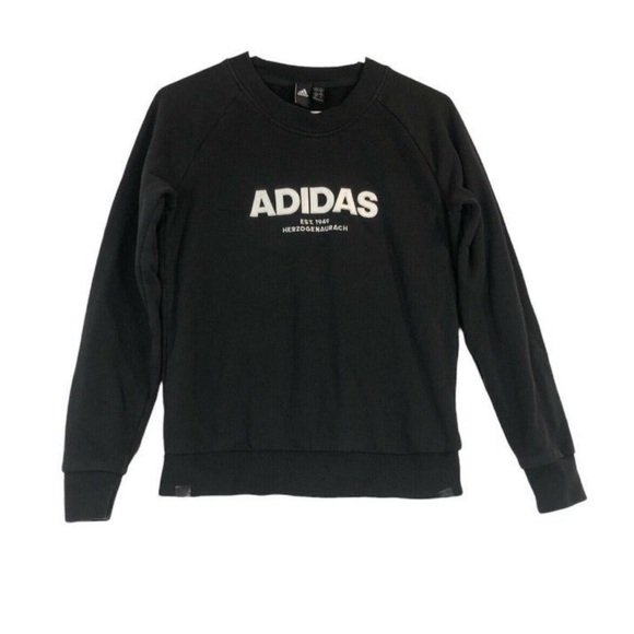 Adidas Est. 1949 Herzogenaurach Sweatshirt Crew Neck Pullover Women Black Small - Picture 1 of 11
